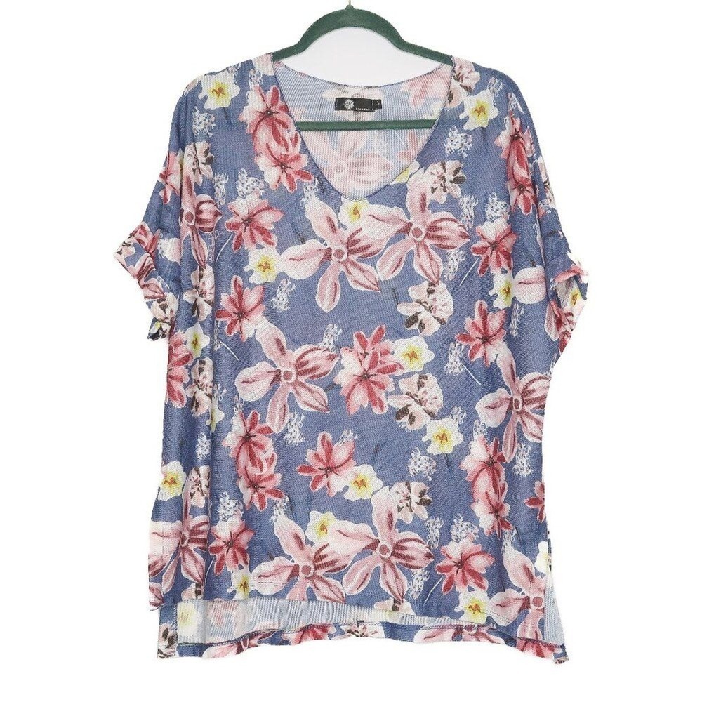 M Made in Italy Women's Short Sleeve Knit Top Floral Print Size L